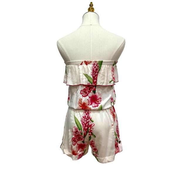 Vintage FAVANT Hawaii White & Red Tropical Floral Strapless Romper Women size S - Picture 8 of 10